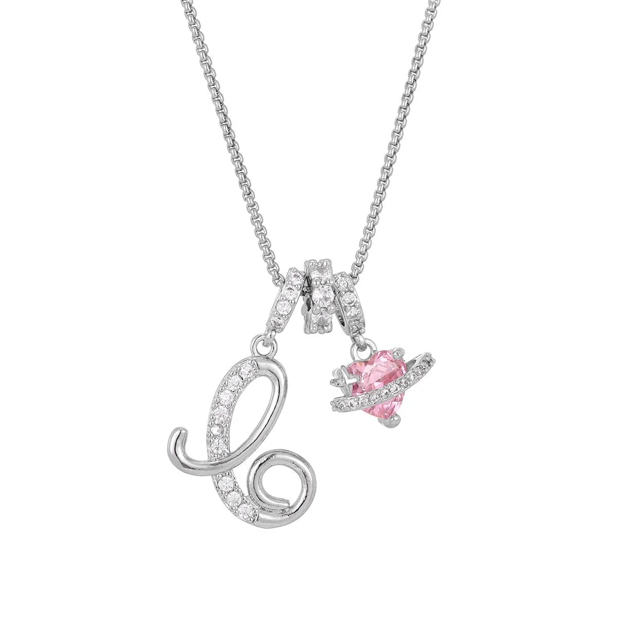 Carmelle™ - Collier Initiale Avec Cœur Rose Brillant