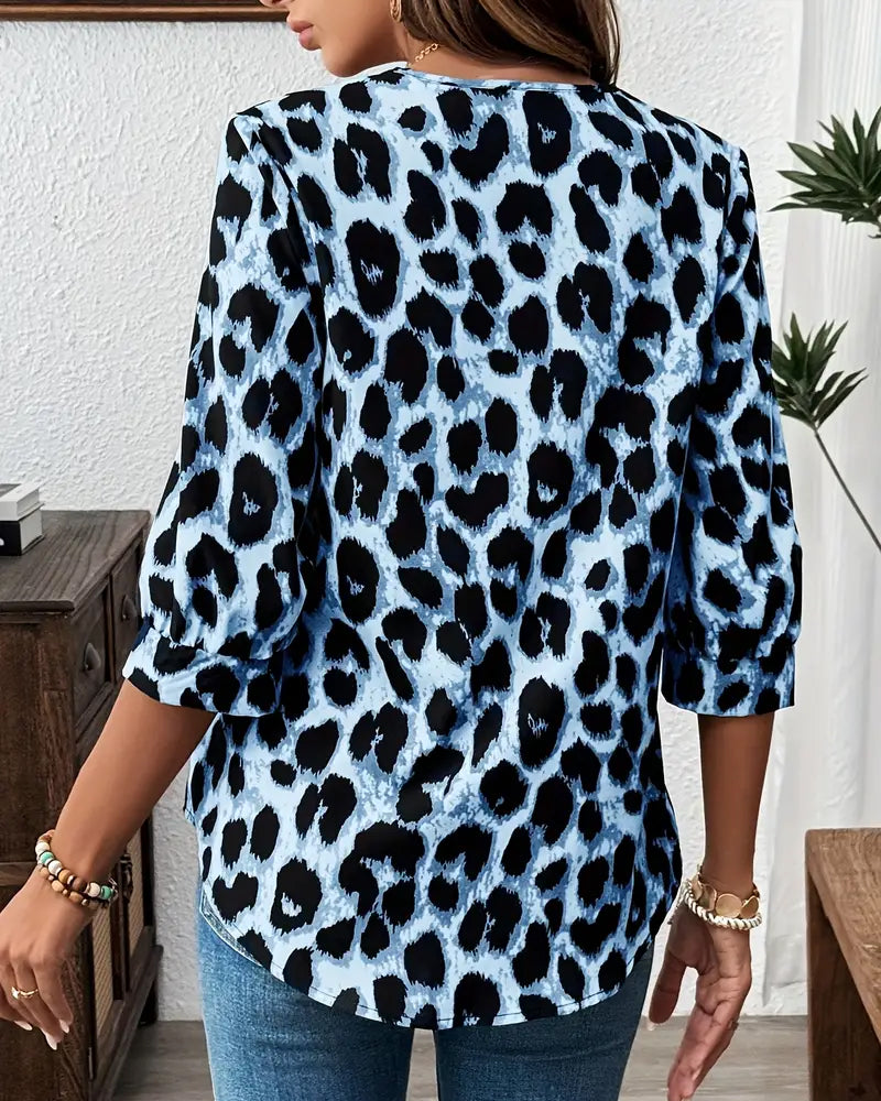 Astoria™ - Blouse à Manches Mi-Longues Imprimé Léopard Large
