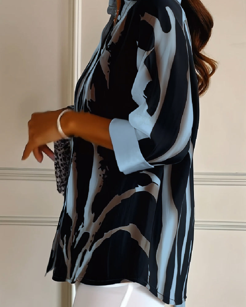 Telyra™ - Blouse Col Montant Imprimé Irrégulier