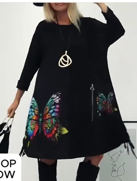 Florienne™ - Robe à imprimé papillon multicolore et col rond