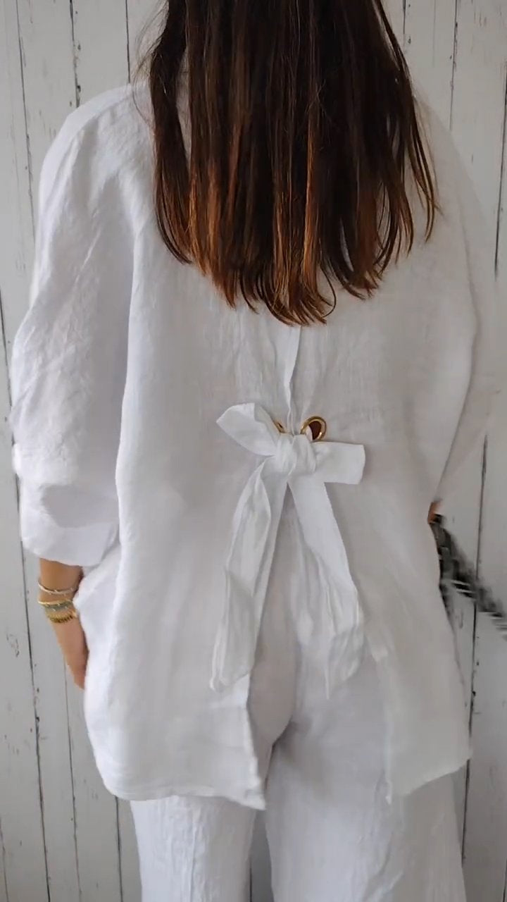 Delphira™ - Chemise en coton et lin nouée dans le dos