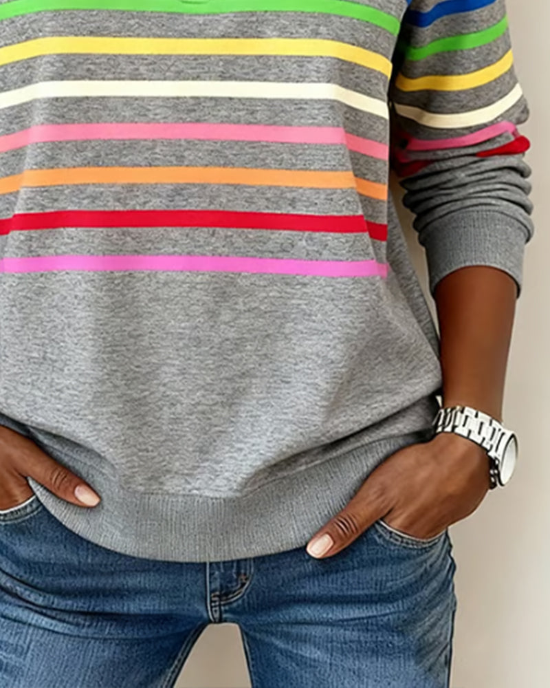 Isavelline™ - Sweat Zippé Décontracté à Rayures Colorées