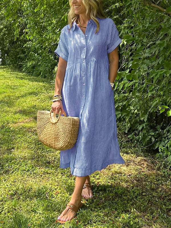 Melania™ - Robe chemise rayée avec revers et boutons | Avec poches fonctionnelles
