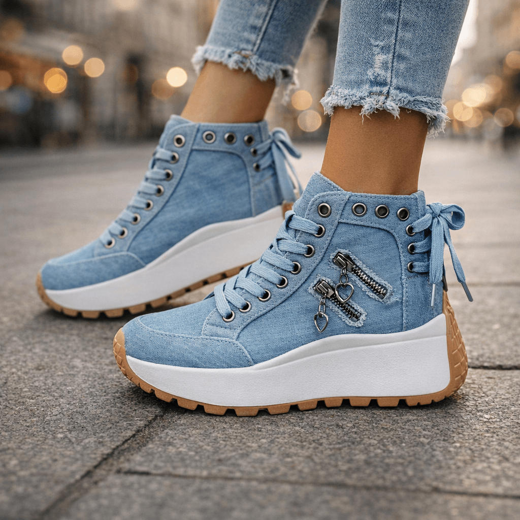 Jasmyra™ - Baskets plateforme femme denim bleu style chunky moderne