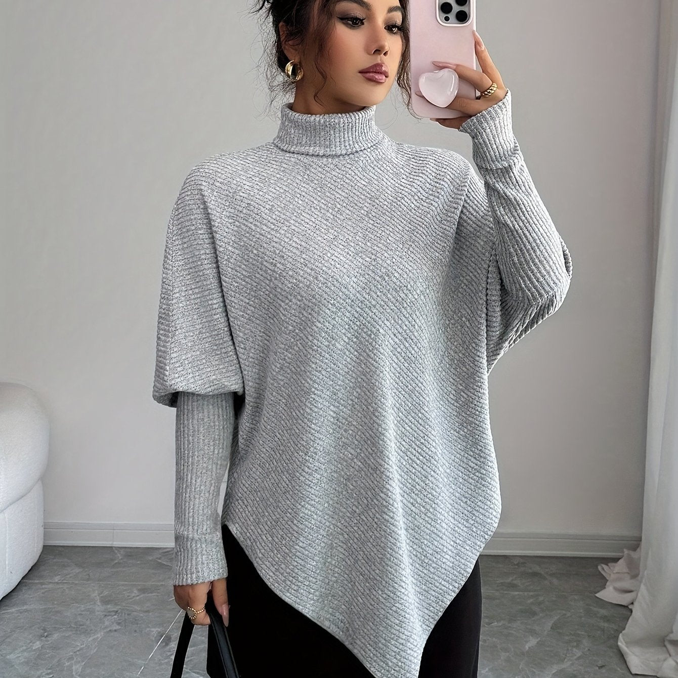 Ilyssa™ - Pull Asymétrique Col Montant Élégance Moderne