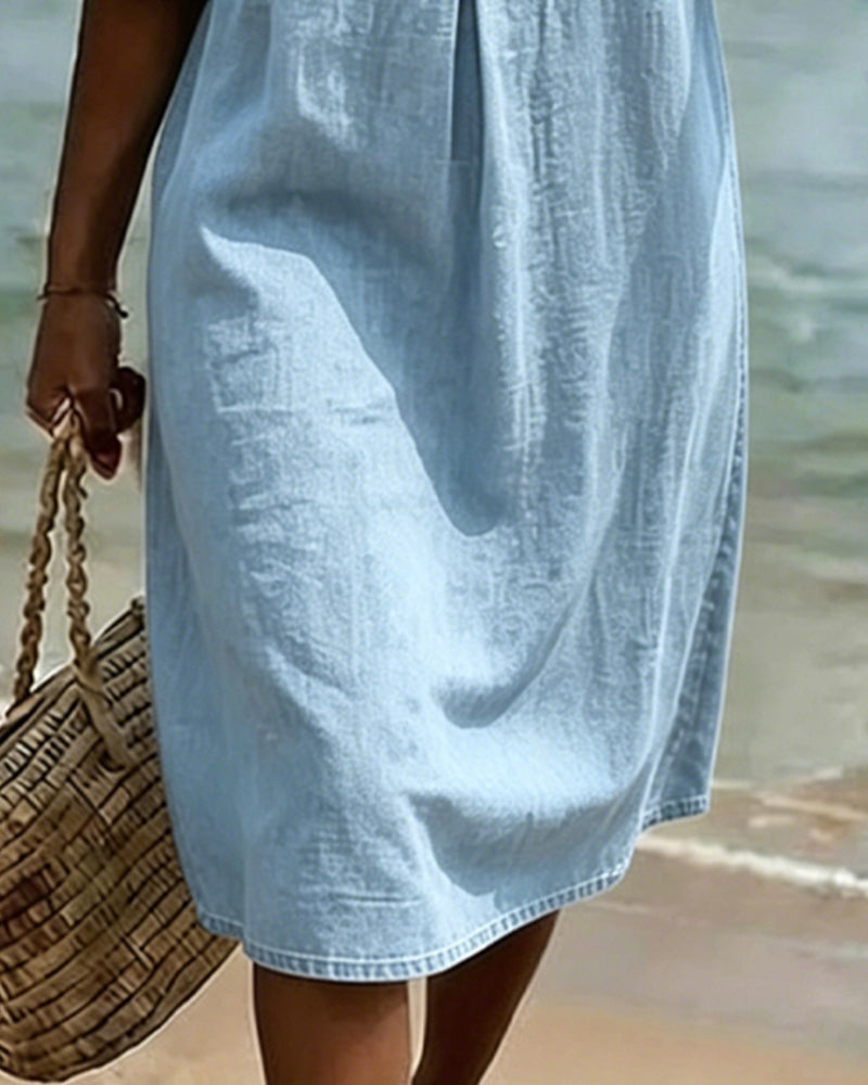 Fynorae™ - Robe femme en jean manches volants coupe fluide été plage