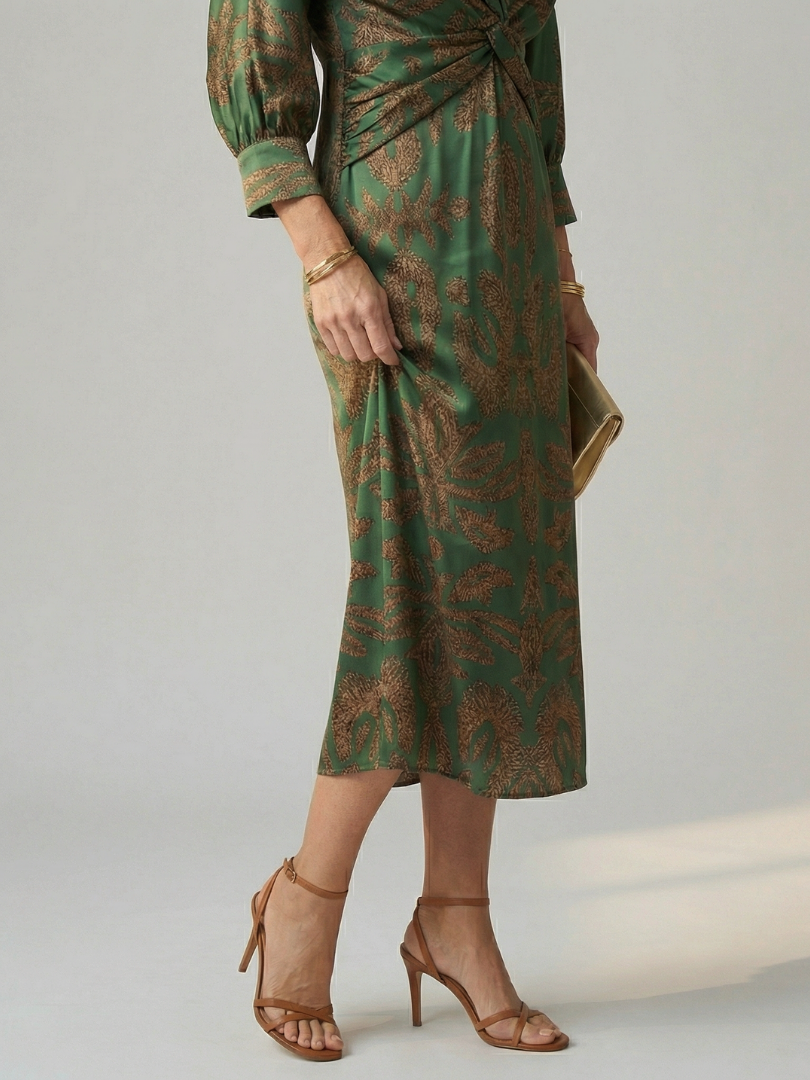 Falune™ - Robe femme midi croisée imprimée taille cintrée élégante