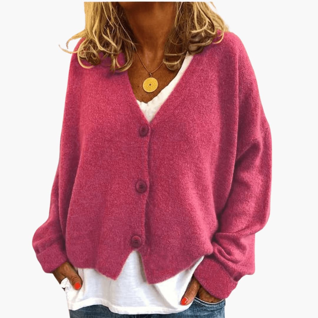 Sixtine - Cardigan Femme Doux en Tricot à Boutons et Coupe Décontractée