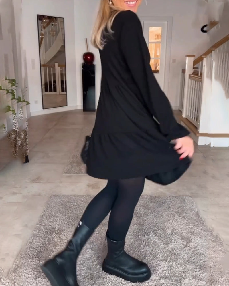 Aïda™ - Robe Rétro Simple à Manches Longues