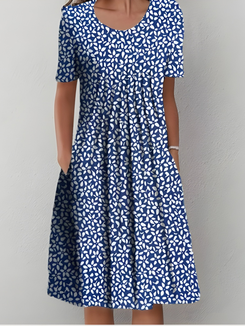 Aurexia™ - Robe Femme Florale Plissée Manches Courtes Coupe Fluide Élégante