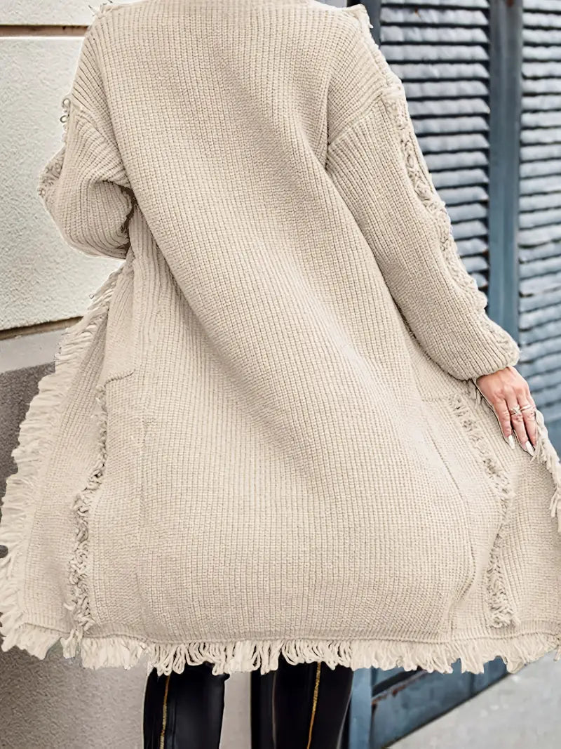 Reine™ - Cardigan Long à Franges – Style Décontracté et Tendance