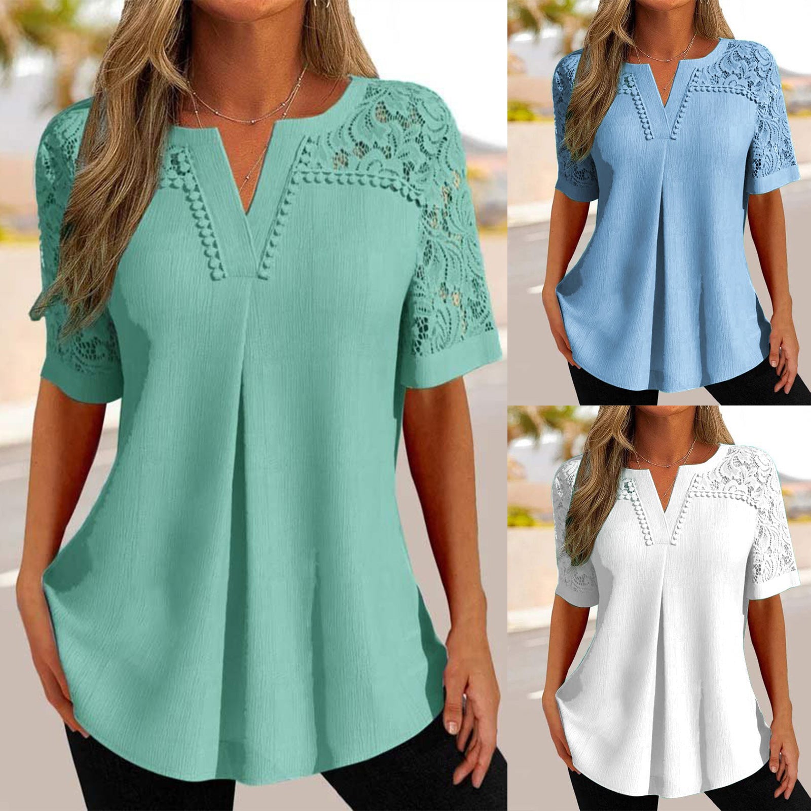 Alvara™ - Chemise d’Été Élégante à Manches Courtes en Dentelle pour Femmes
