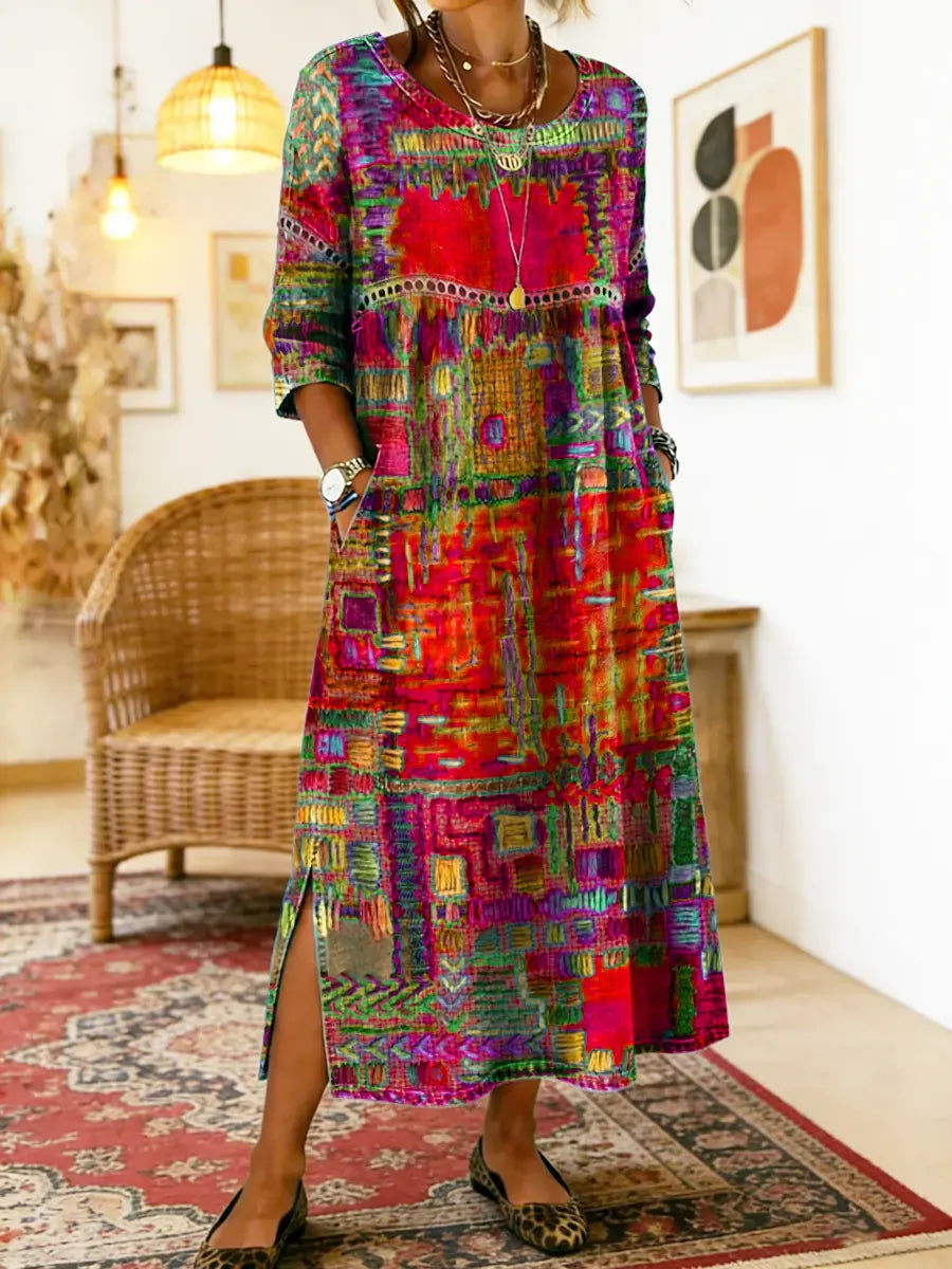 Lunethra™ - Robe Denim Patchwork Ethnique Femme