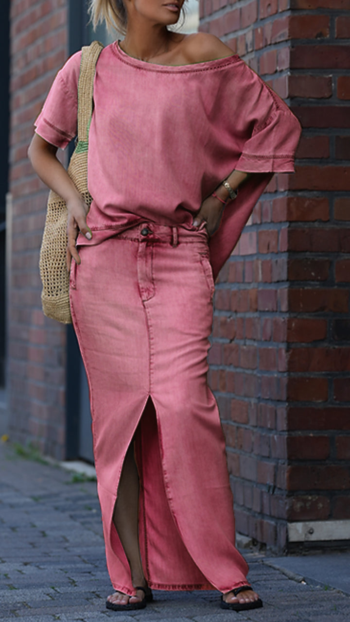 Mireya™ - Ensemble Décontracté Femme en Denim Tencel avec Décolleté Rond
