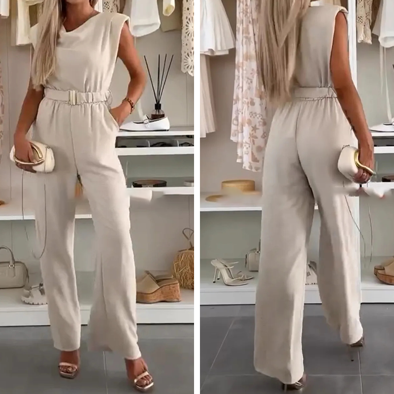 Briova - Combinaison femme sans manches à décolleté drapé
