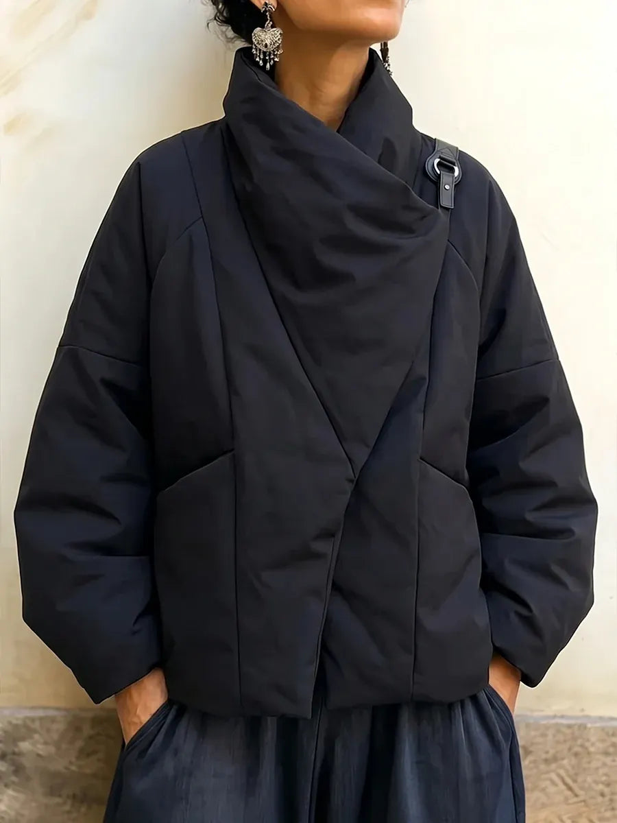 Marjole - Veste d'hiver femme à col drapé et coupe asymétrique