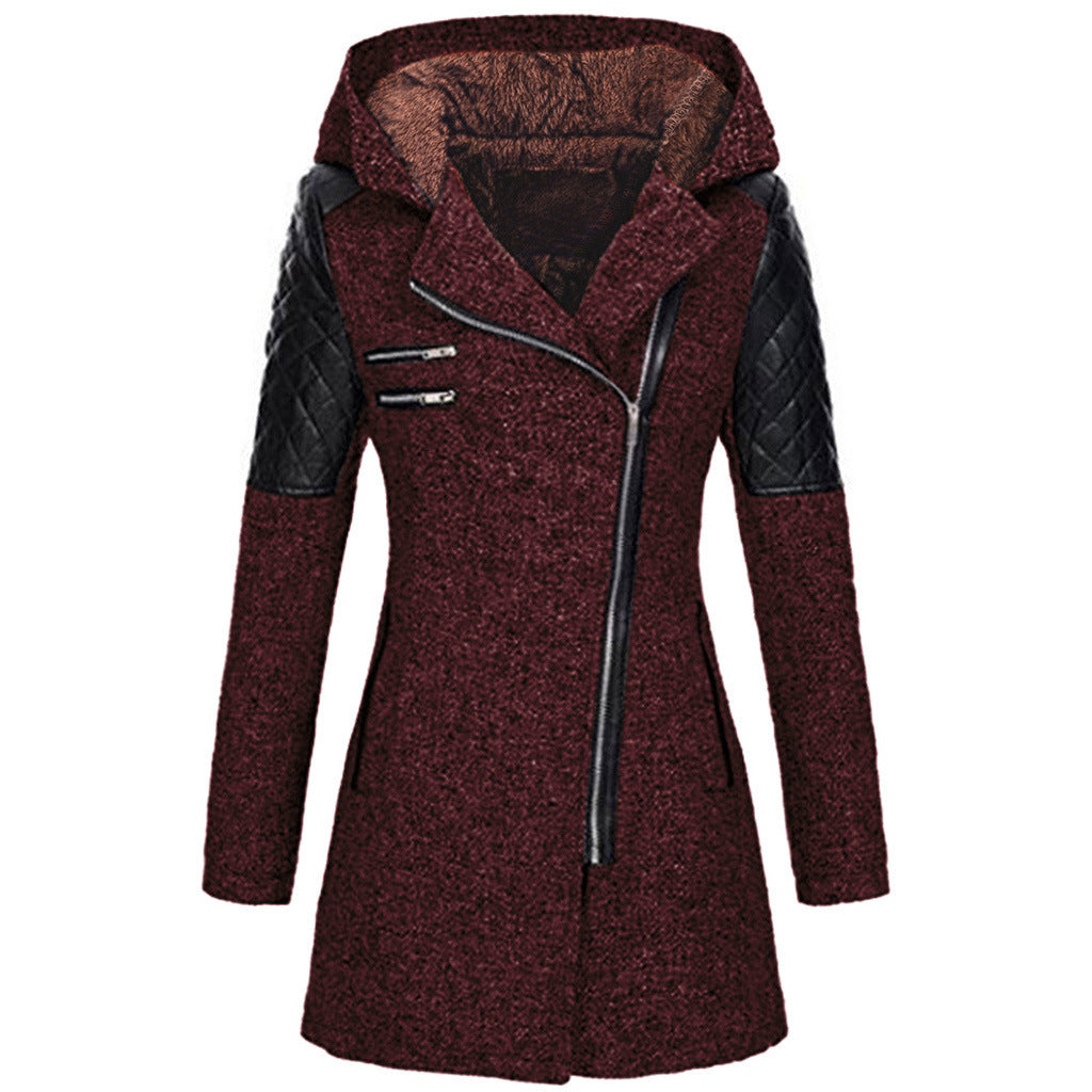 Brechtien - Manteau femme à capuche avec zip asymétrique et manches matelassées