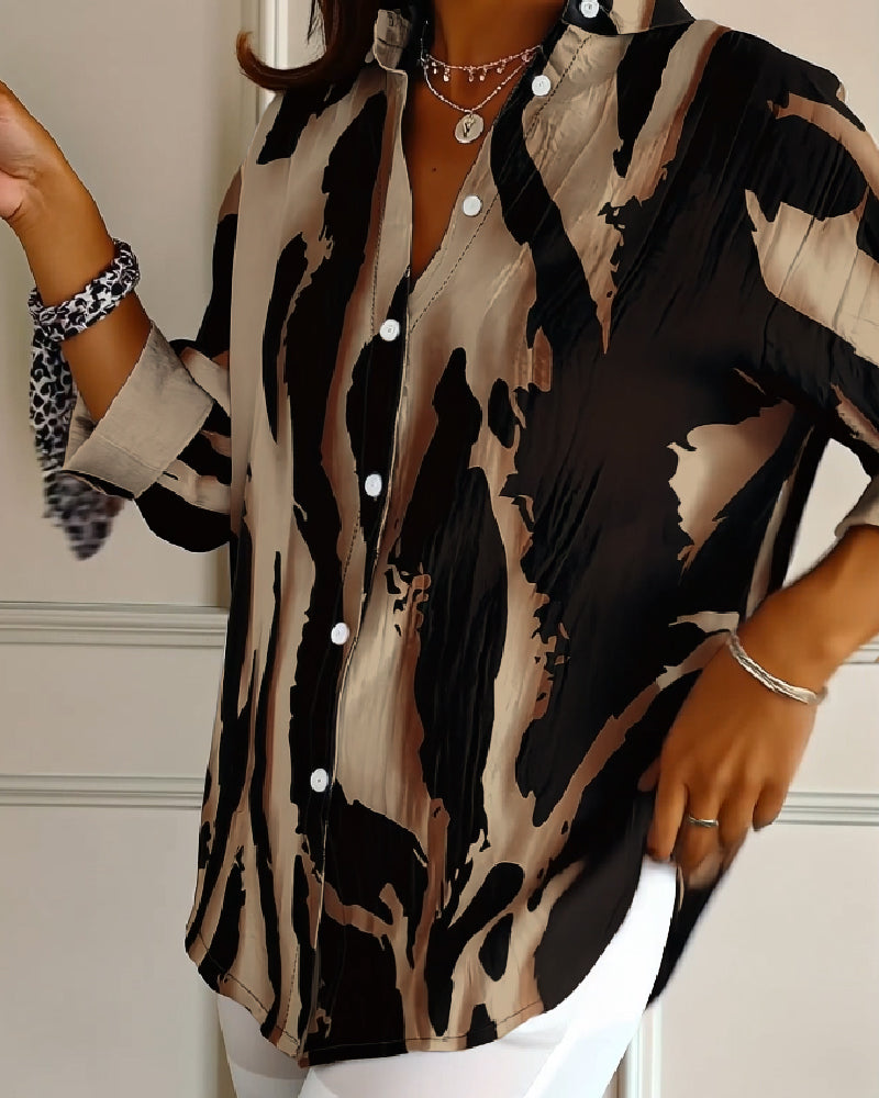 Telyra™ - Blouse Col Montant Imprimé Irrégulier