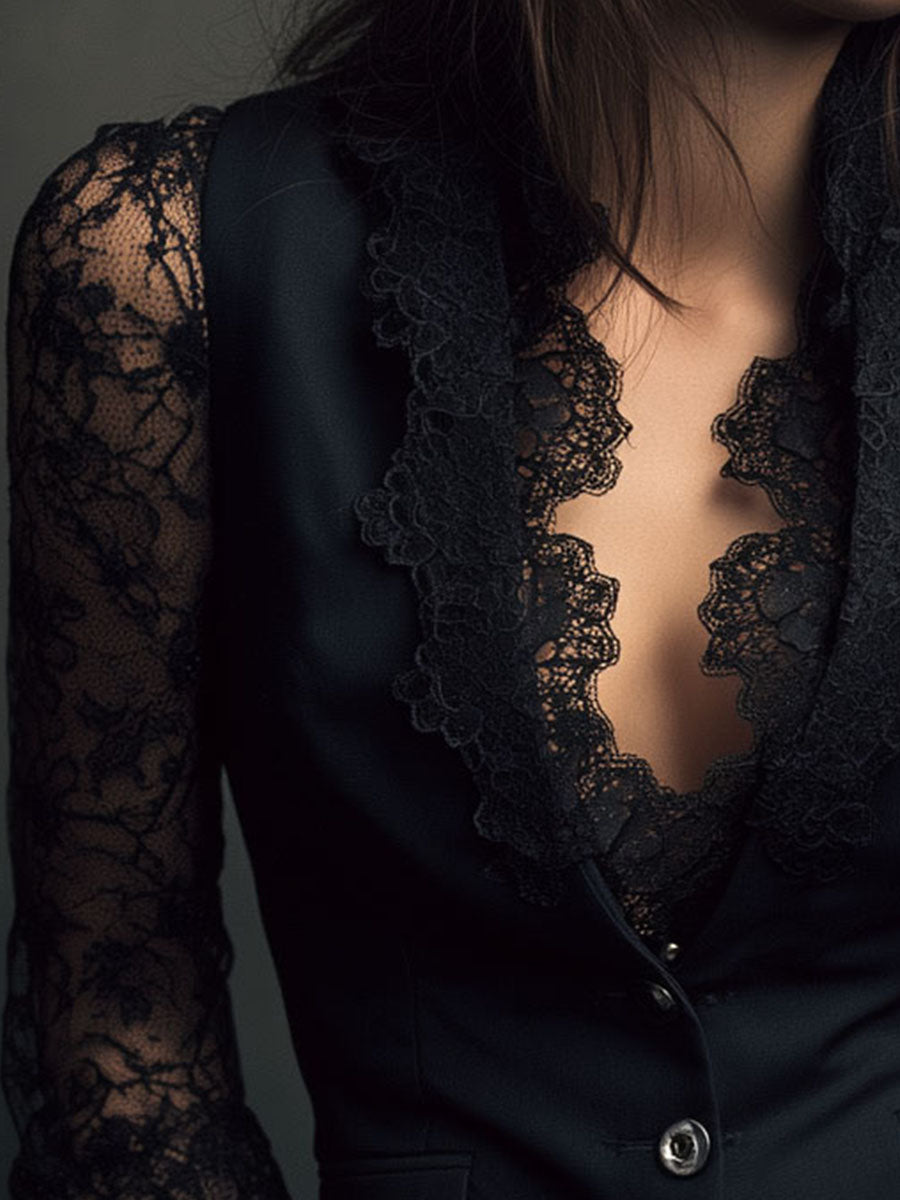 Bruxelle™ - Blouse Femme Élégante en Dentelle à Manches Transparentes