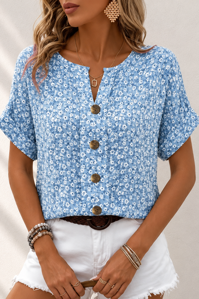 Imelda - Blouse femme florale avec boutons