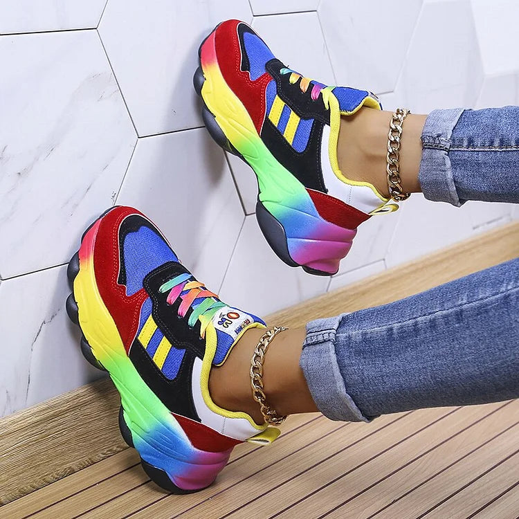 Ninthe - Baskets confortables femme multicolores à bout large