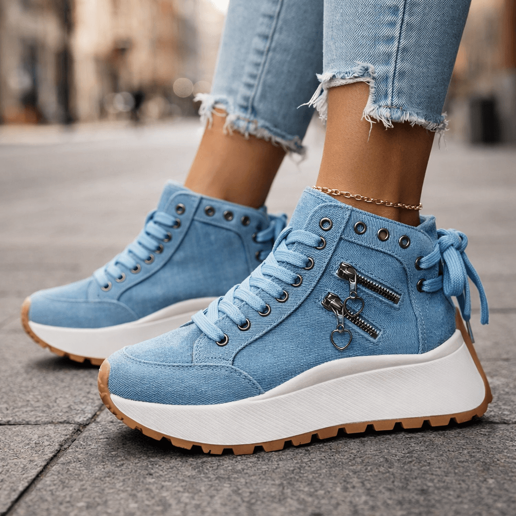 Jasmyra™ - Baskets plateforme femme denim bleu style chunky moderne