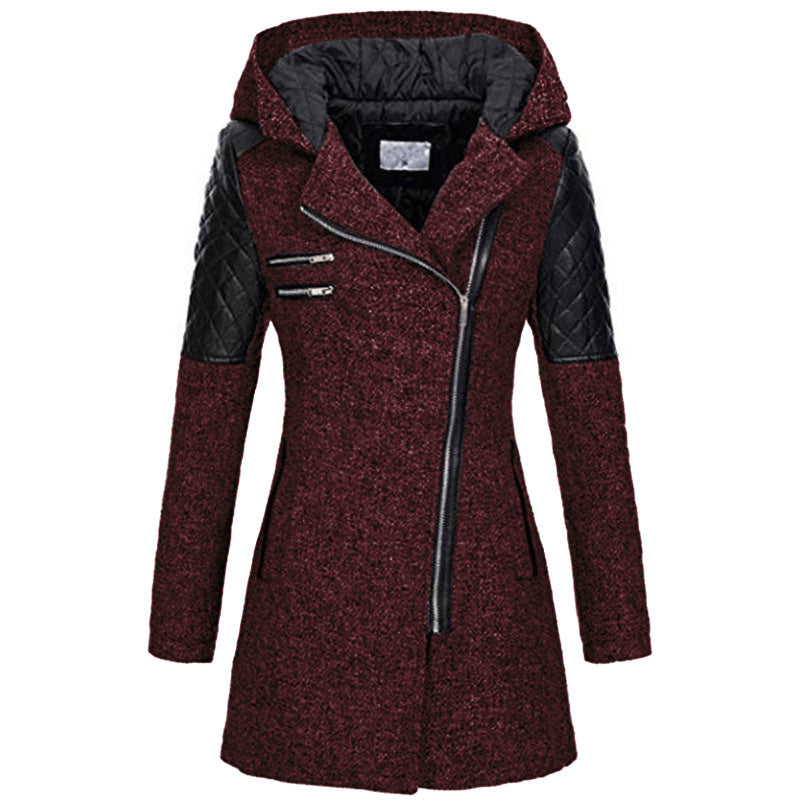 Brechtien - Manteau femme à capuche avec zip asymétrique et manches matelassées
