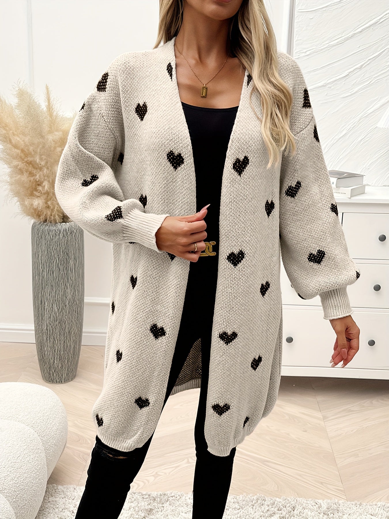 Rochelle™ - Cardigan Tricot à Motif Cœur
