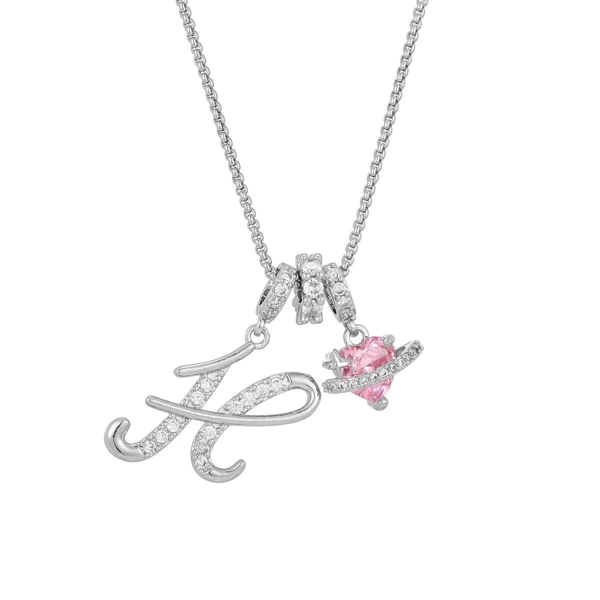 Carmelle™ - Collier Initiale Avec Cœur Rose Brillant