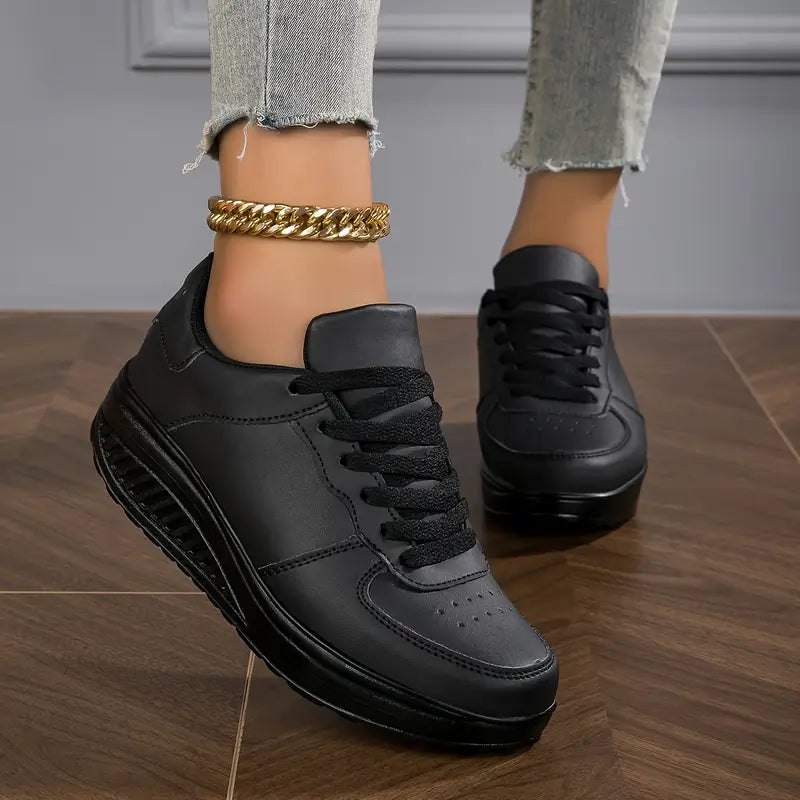 Brelina™ - Baskets femme plateforme lacets cuir synthétique confort quotidien