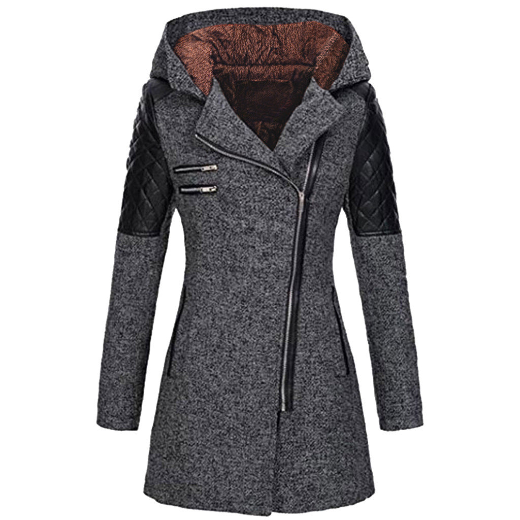 Brechtien - Manteau femme à capuche avec zip asymétrique et manches matelassées