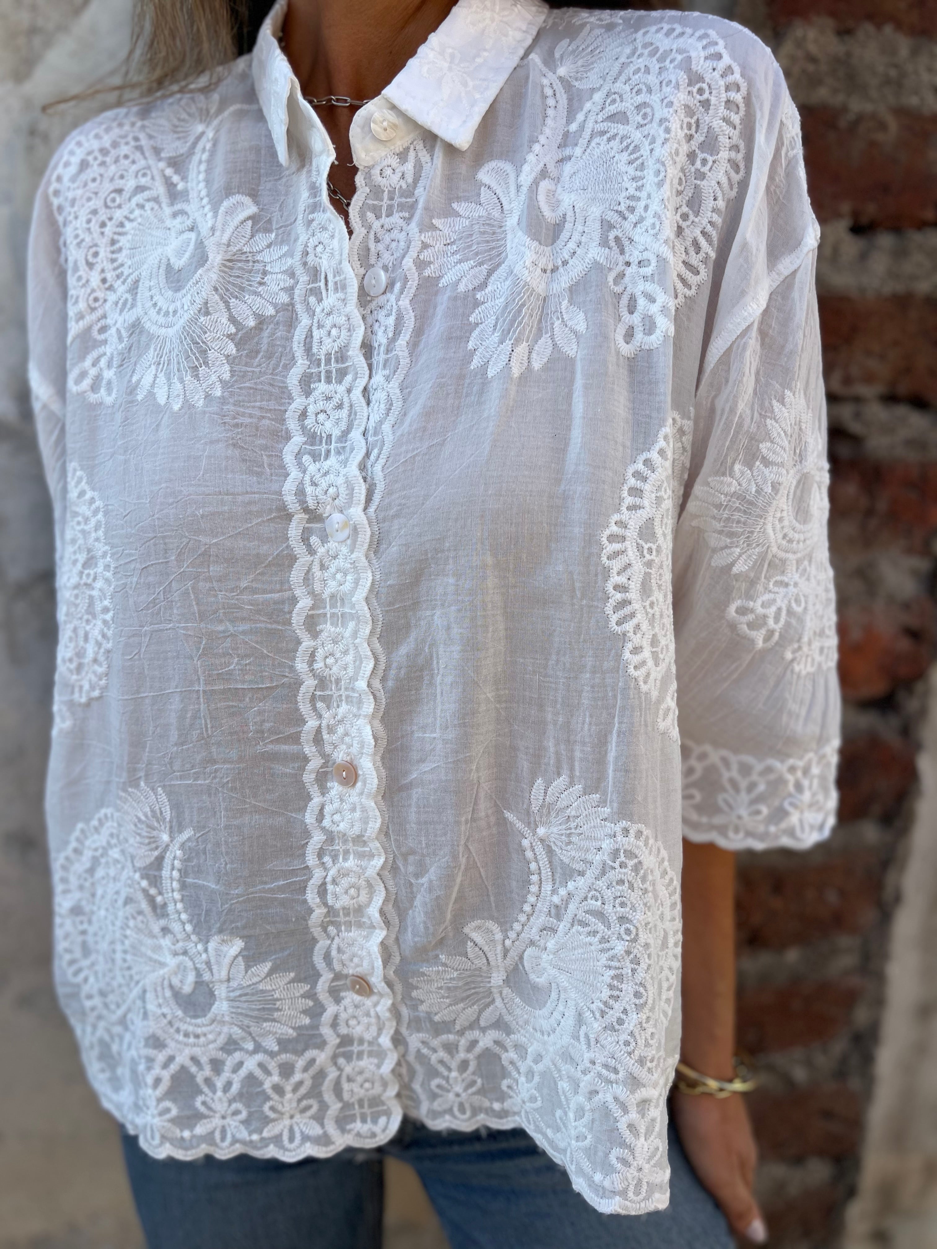 Audette™ - Blouse Élégante en Dentelle Brodée