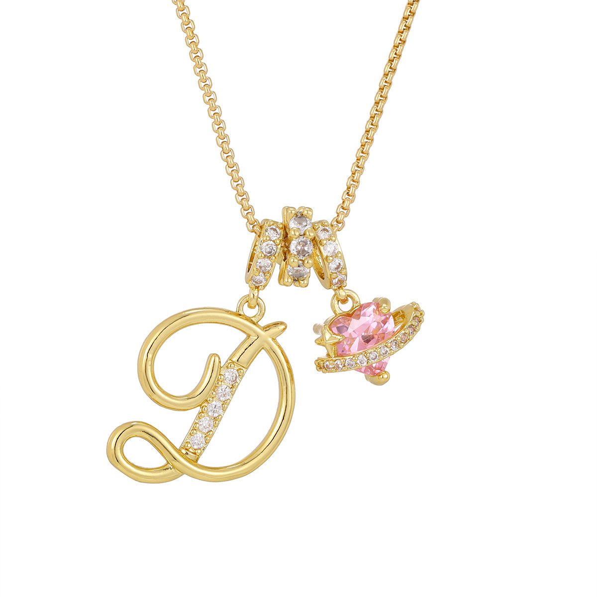 Carmelle™ - Collier Initiale Avec Cœur Rose Brillant