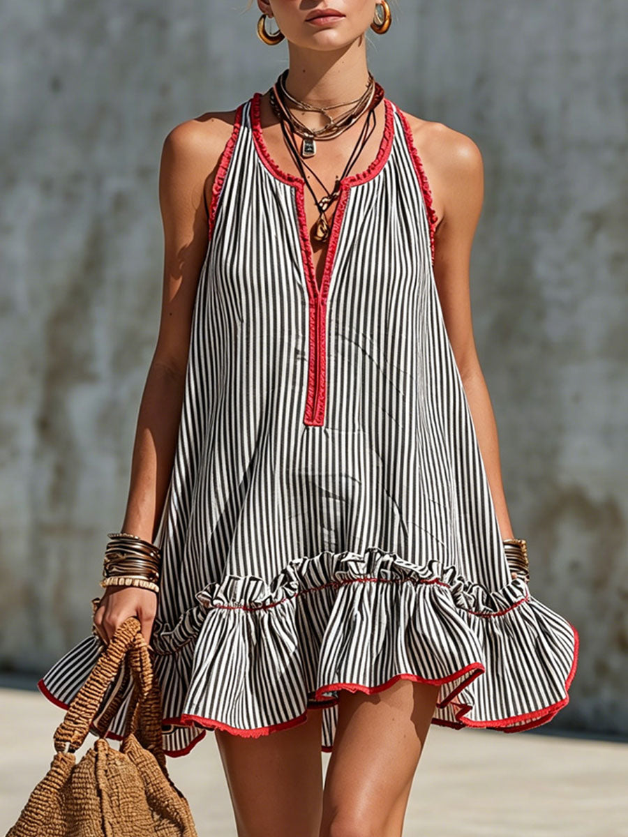 Merova - Robe mini avec col halter et détails volantés