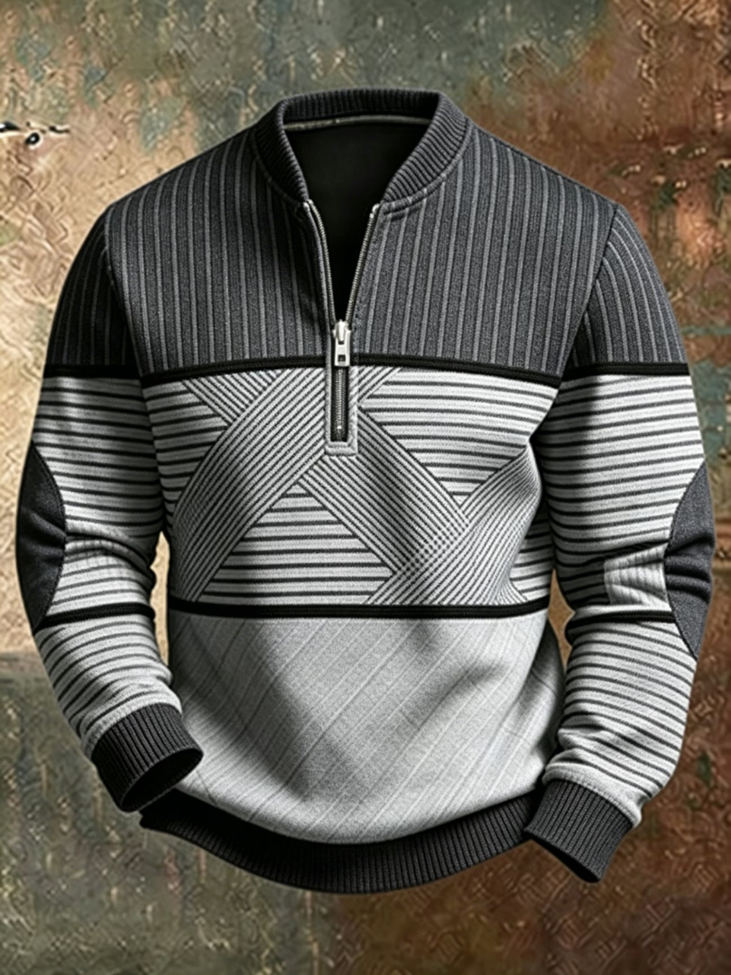 Nathan - Pull homme à col montant avec demi-zip graphique
