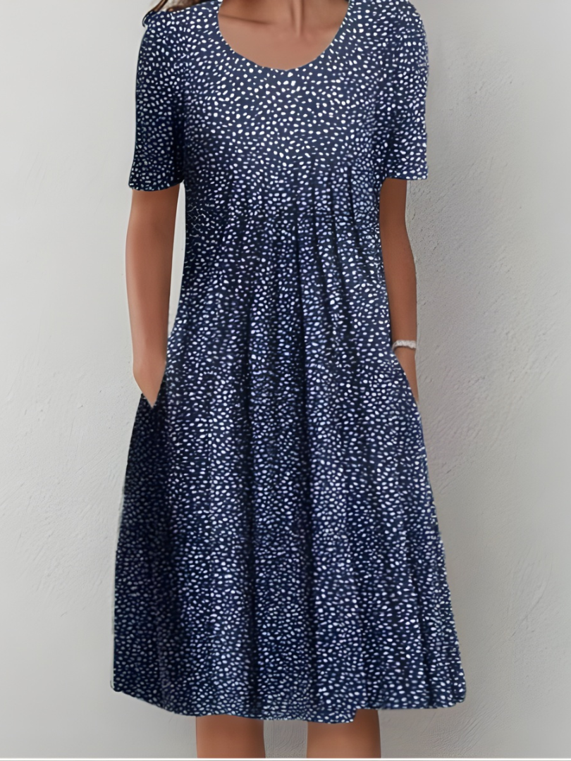 Aurexia™ - Robe Femme Florale Plissée Manches Courtes Coupe Fluide Élégante