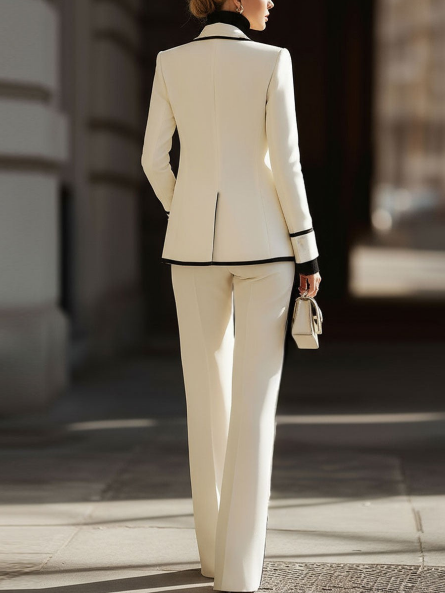 Praxine™ - Ensemble Femme Tailleur Élégant Blazer Double Boutonnage et Pantalon Large