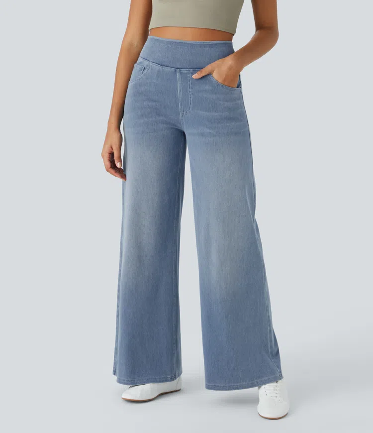 Ruvessa™ - Jean femme taille haute jambe large très extensible coupe moderne