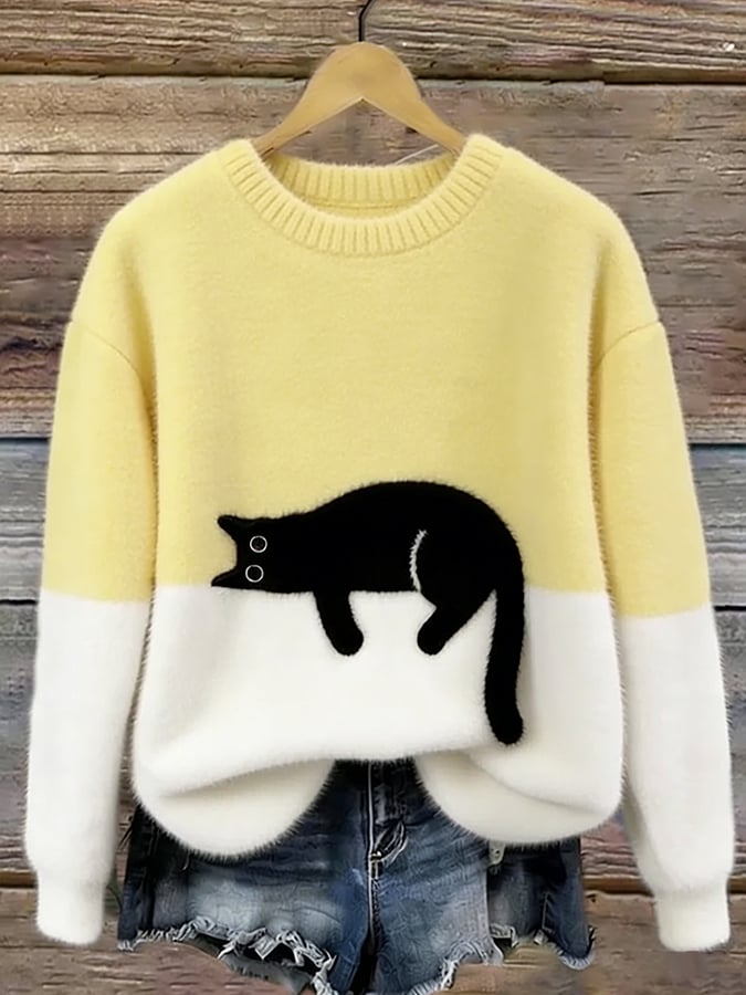 Lunivienne - Pull Doux Motif Chat