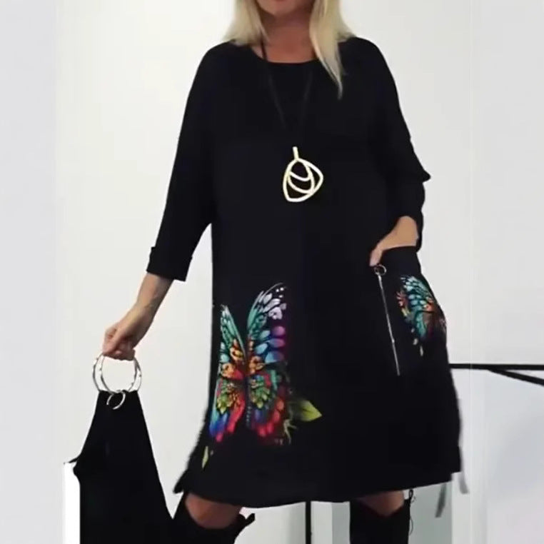 Florienne™ - Robe à imprimé papillon multicolore et col rond