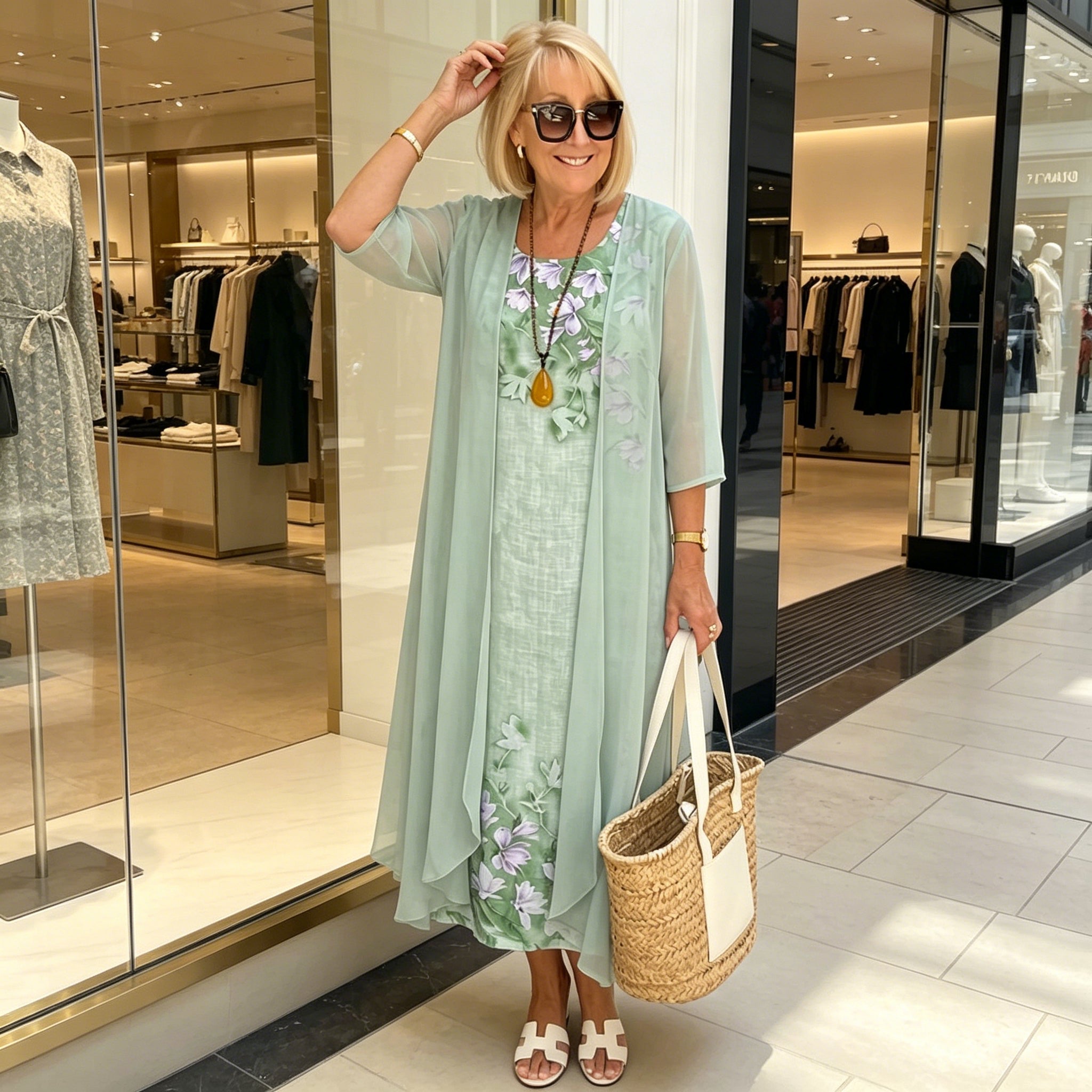 Nesoria™ - Ensemble robe femme deux pièces à imprimé floral style élégant