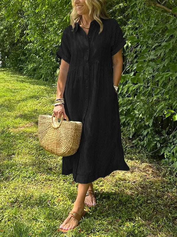 Melania™ - Robe chemise rayée avec revers et boutons | Avec poches fonctionnelles