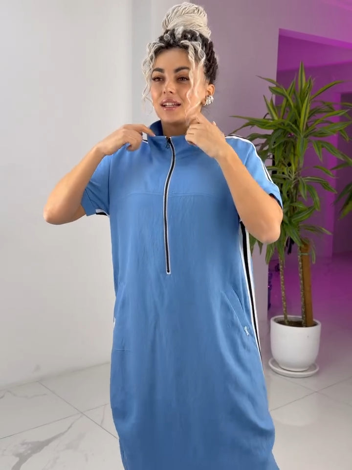 Gavrixa™ - Robe femme longue zippée col montant coupe fluide style sport chic confortable