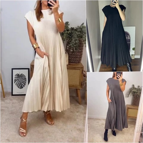 Mara™ - Robe Plissée Femme avec Détails de Couleur