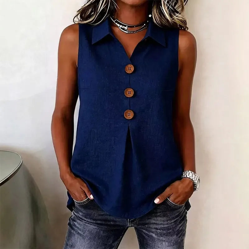 Rosine - Chemise sans manches femme en coton avec boutons