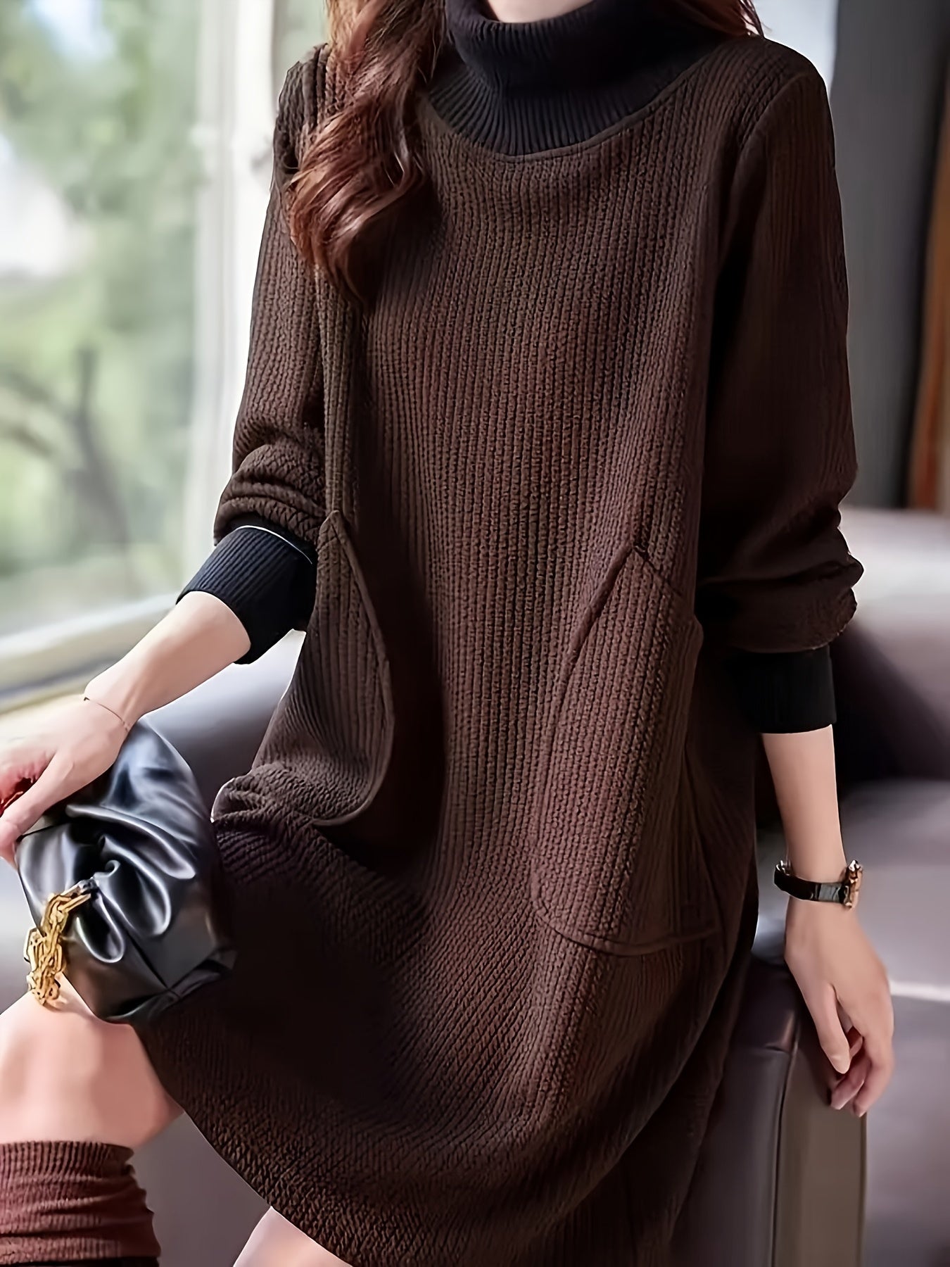Lydie™ - Robe Midi Chic à Col Haut et Manches Raglan