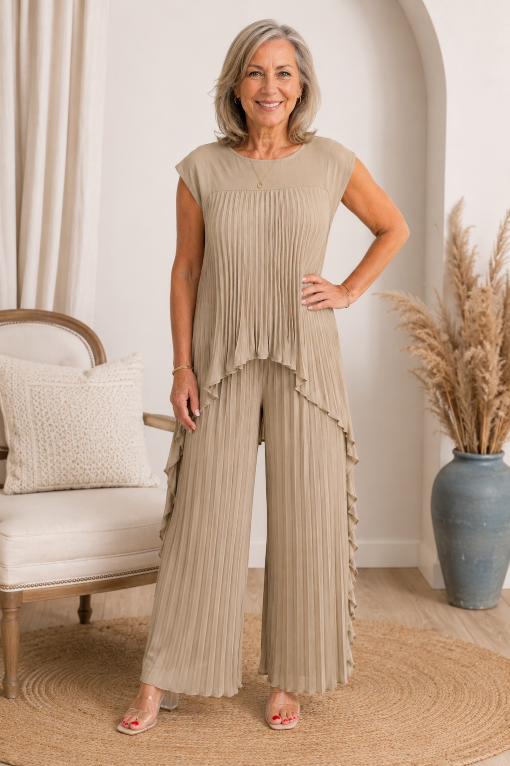 Maevis - Ensemble femme plissé avec pantalon large