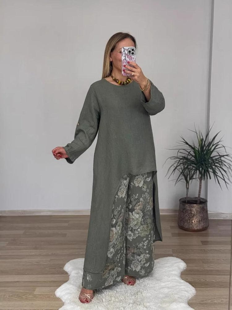 Ulina™ - Ensemble Décontracté avec Top Irrégulier et Pantalon à Jambes Larges