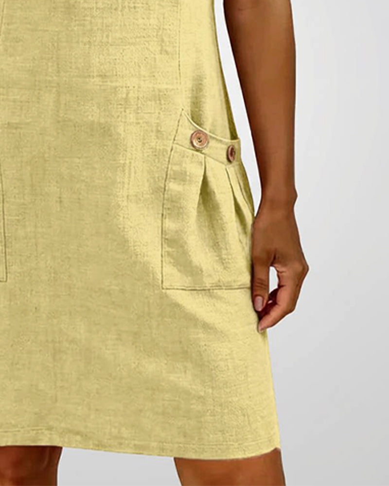 Kovira™ - Robe Courte Coton Lin avec Fermeture Éclair et Poches