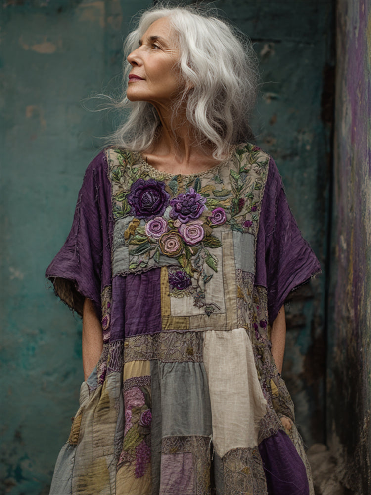 Oryndra™ - Robe Femme Patchwork Artistique Fluide Confort Style Bohème Quotidien